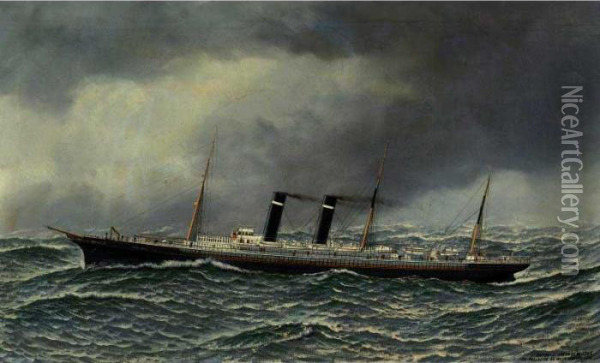 Ship At Sea Oil Painting - Antonio Nicolo Gasparo Jacobsen