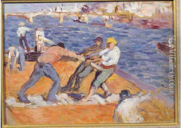Mariniers Sur La Seine Oil Painting - Maximilien Luce