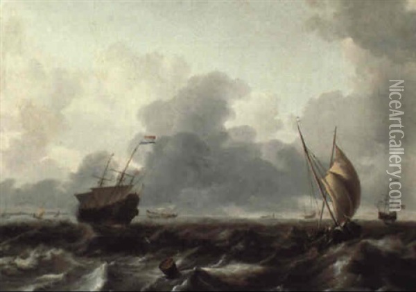 Marine Aux Bateaux Hollandais Sur Une Mer Agitee Oil Painting - Ludolf Backhuysen the Elder