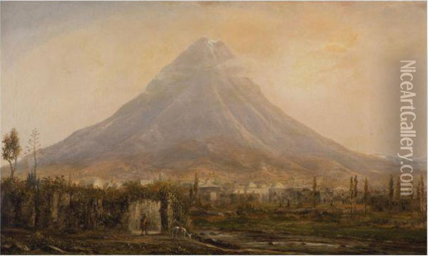 Vista Del Popocatepetl Desde Cholula Oil Painting - Norton Bush