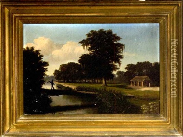 Rural Louisiana Landscape With Hunter And His Dog Oil Painting - Charles Giroux