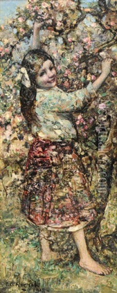 Girl Standing In An Orchard Oil Painting - Edward Atkinson Hornel