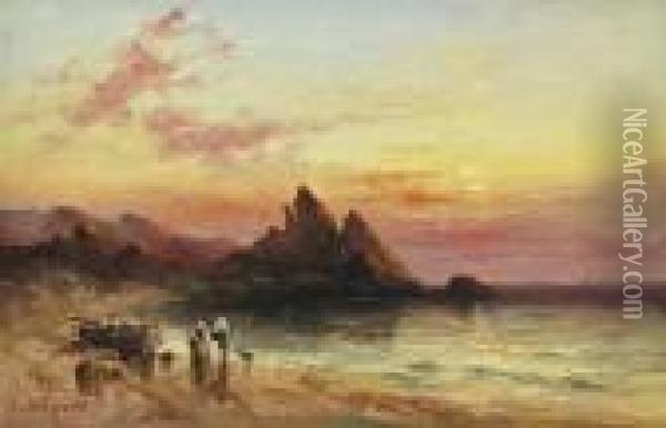 Sorting The Catch, St Brelade's Bay, Jersey Oil Painting - S.L. Kilpack