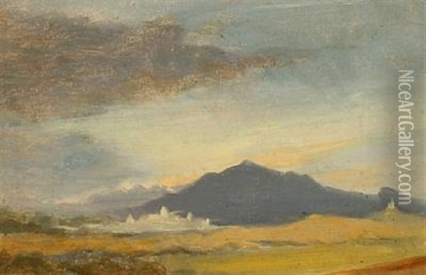 Landscape With A Mountain, Presumably From The Roman Campagna Oil Painting - Ludwig Heinrich Theodor (Louis) Gurlitt