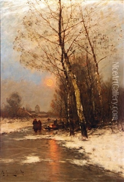 Dutch Winter Landscape Oil Painting - Johann Jungblut