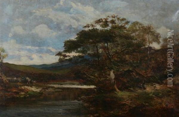Along The River, Wales Oil Painting - William E. Harris