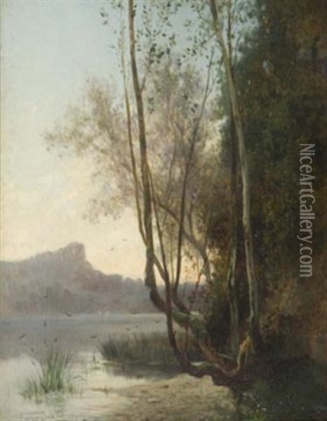 A River Landscape At Dusk Oil Painting - Louis Emile Dardoize