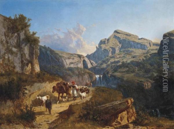 Herding Goats On A Mountain Pass Oil Painting - Andras Markos
