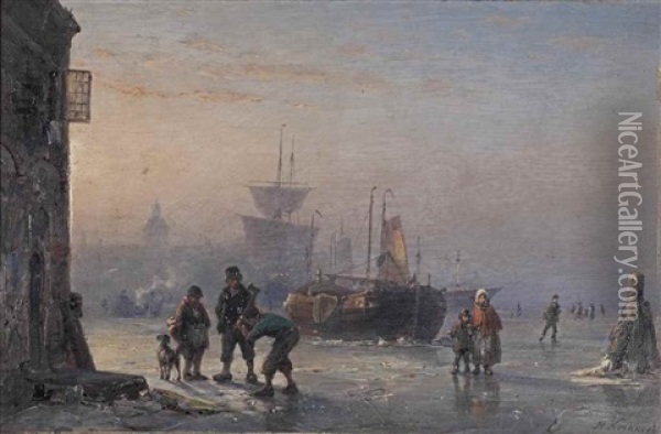 Activities On A Busy Winter's Day On The Ice Oil Painting - Hermanus Willem Koekkoek