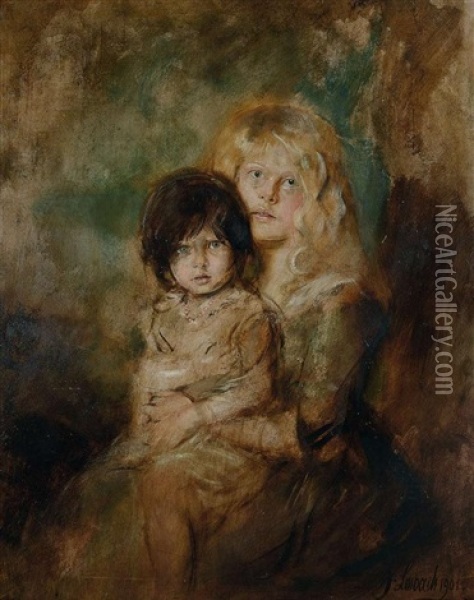 Portrait Der Tochter Marion Und Gabriele Oil Painting - Franz Seraph von Lenbach