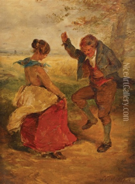 The Jig. A Couple Dancing In A Landscape Setting Oil Painting - Nicol Erskine