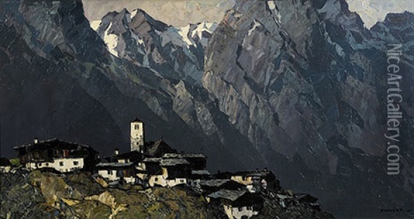 Sudtiroler Bergdorf Oil Painting - Oskar Mulley