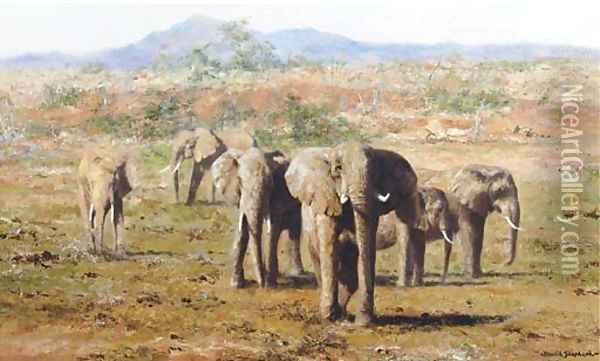 Tsavo Country - elephants Oil Painting - Thomas Hosmer Shepherd
