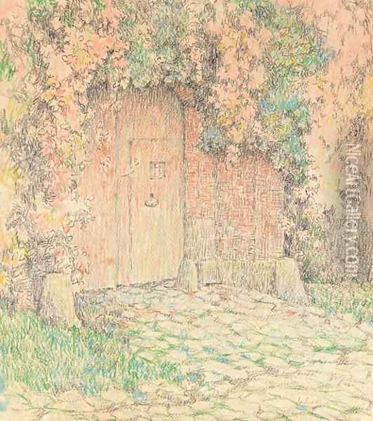 Le portail de la maison rose, Gerberoy Oil Painting - Henri Eugene Augustin Le Sidaner