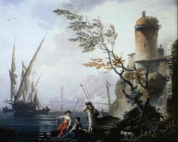 Scene De Port Mediterraneen Oil Painting - Charles Francois Lacroix