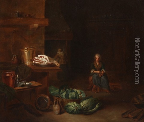 Interior De Cozinha Oil Painting - Justus Juncker