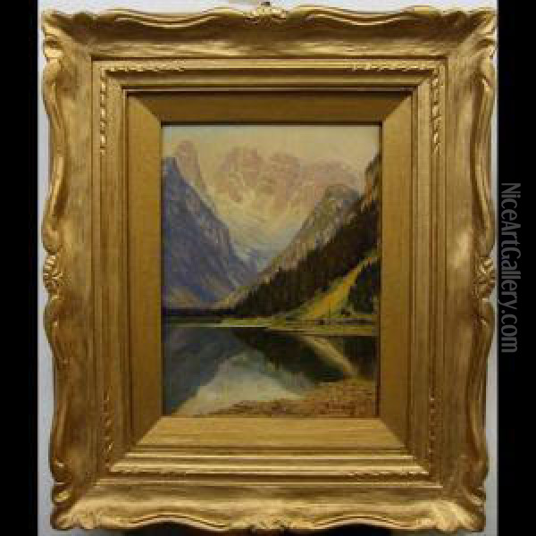 Lake & Mountain View Oil Painting - Ladislaus Von Benesch