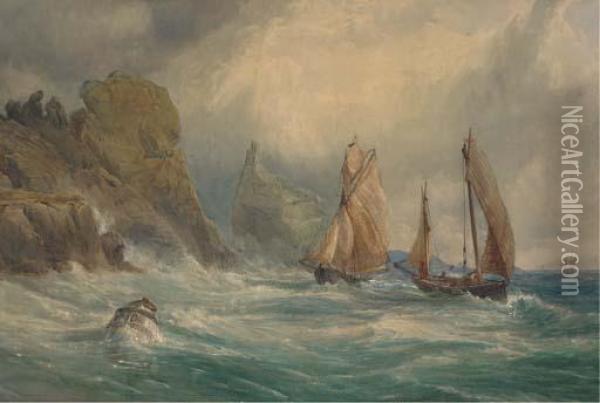Shipping Off A Rocky Coastline, Dublin Bay Oil Painting - John Faulkner