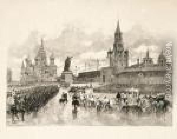 [moscou, La Place Rouge]. Entree Solennelle De L'imperatrice A Moscou. 9 Juin 1883. Oil Painting - Auguste Lepere