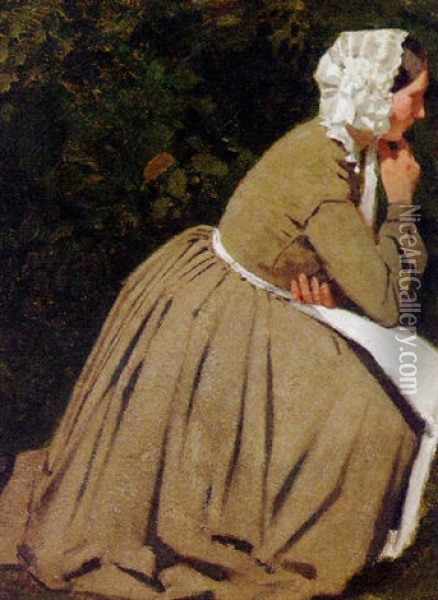 Jeune Femme A La Coiffe Oil Painting - Adolphe Felix Cals