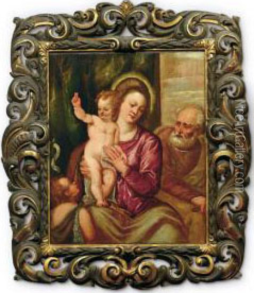 Sacra Famiglia Con San Giovannino Oil Painting - Polidoro Lanzani (see Polidoro Da Lanciano)