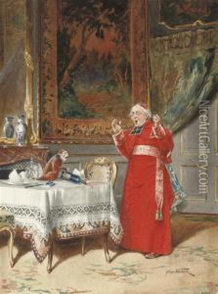 The Cardinal And The Cheeky Monkey Oil Painting - Alfred Weber