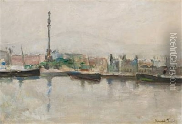 Havneparti Trieste Oil Painting - Henrik Louis Lund