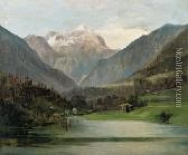 Seelandschaft Vor Dem Dachstein (?) Oil Painting - Friedrich Gauermann