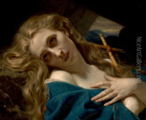 Mary Magdalene In The Cave Oil Painting - Hugues Merle