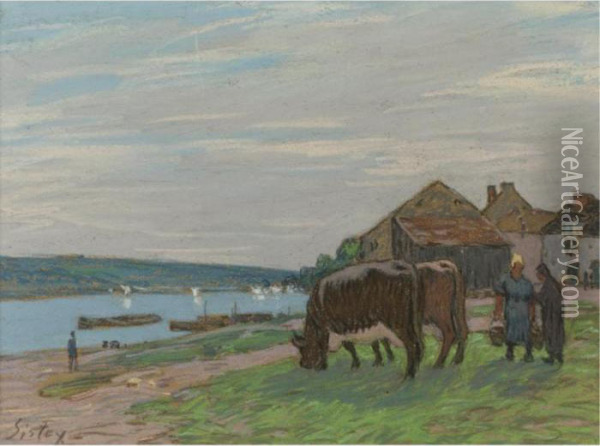 Vaches Au Pturage Oil Painting - Alfred Sisley