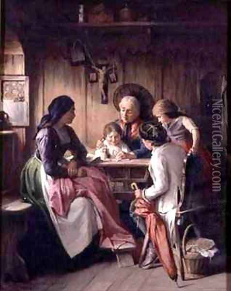The Reading Lesson Oil Painting - Sigmund Eggert