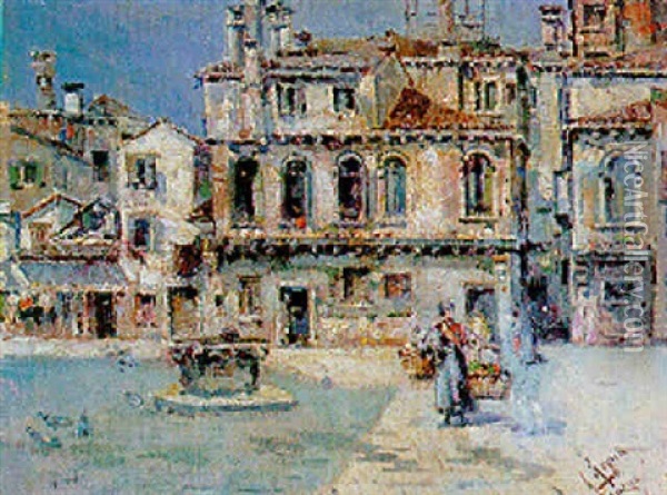 Campiello A Venezia Oil Painting - Antonio Maria de Reyna Manescau