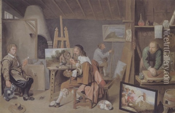 Der Maler In Seiner Werkstatt Oil Painting - Matheus van Helmont
