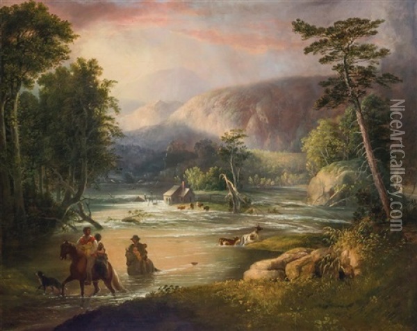 Family Abandoning Their Home In A Flood Oil Painting - Alvan Fisher
