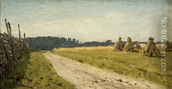 Sheaves By A Country Road Oil Painting - Isaak Levitan