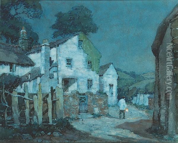 A Devon Village Oil Painting - Albert Moulton Foweraker
