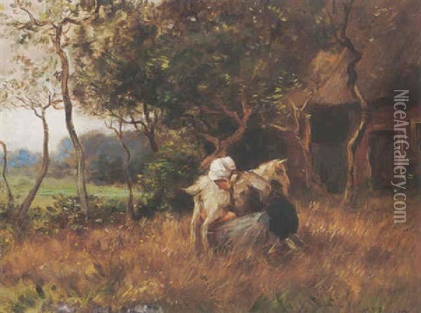 Milking The Goat Oil Painting - Willem George Frederik Jansen