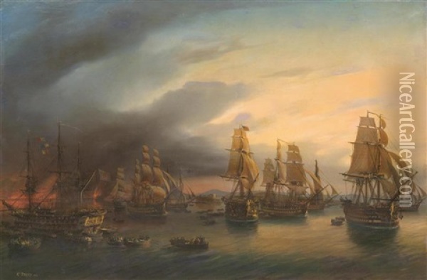 The Battle Of Trafalgar Oil Painting - Antoine Alexandre Auguste Fremy