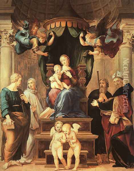Madonna del Baldacchino 1507 Oil Painting - Raphael