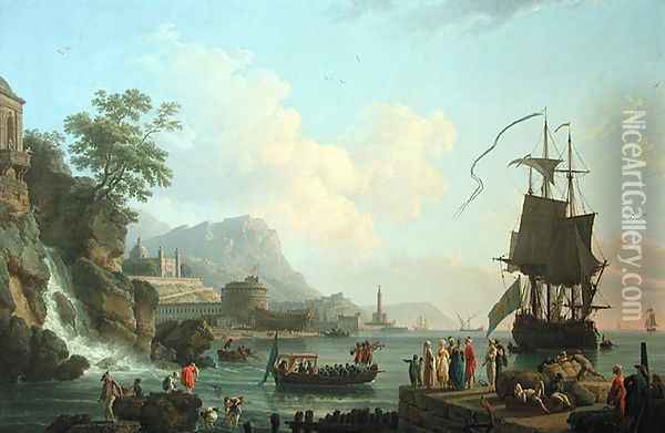 Marine and landscape on the shores of the Mediterranean Oil Painting - Claude-joseph Vernet