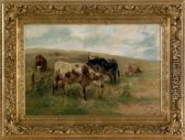 Landscape With Cows Oil Painting - Henry Schouten