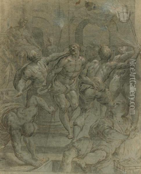 La Flagellation Du Christ Oil Painting - Giulio Campi