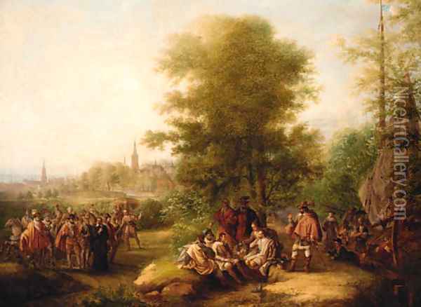 Cavaliers Conversing In A Woodland Landscape Oil Painting - Dutch School