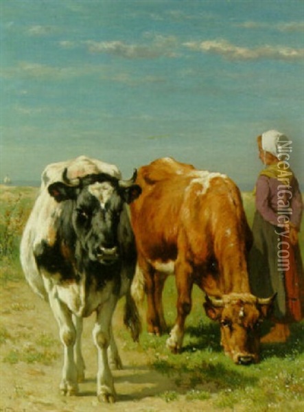 Une Bergere Dans Un Paysage Cotier Oil Painting - Johannes Hubertus Leonardus de Haas