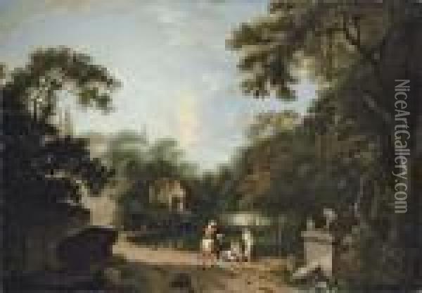 A Classical Wooded Landscape With Ruins Oil Painting - Richard Wilson