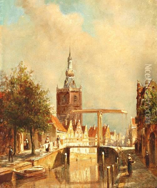 Zomers Stadsgrachtje Met Ophaalbrug Oil Painting - Pieter Gerard Vertin