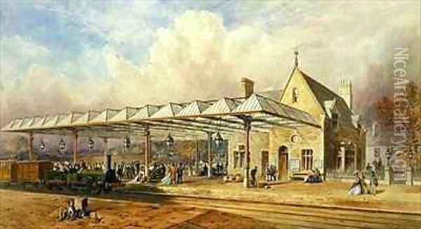 Railway Station Oil Painting - John Osborn Brown