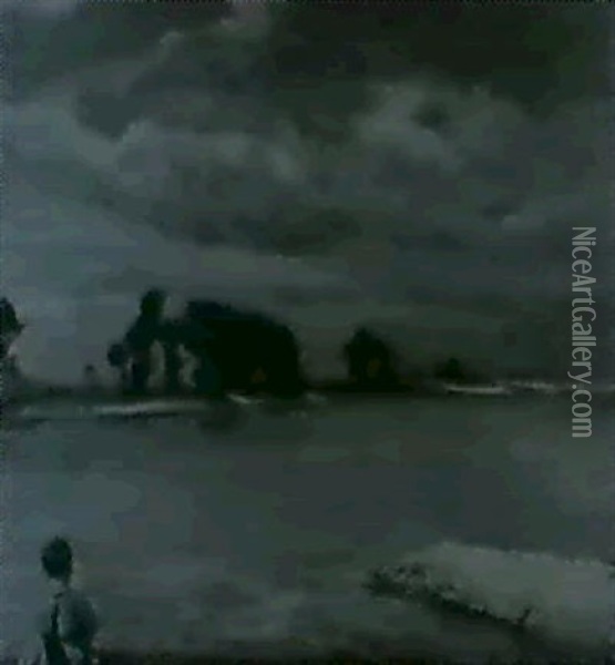 Flusslandschaft Mit Baumbes- Tandenem Ufer Oil Painting - Arthur Kampf