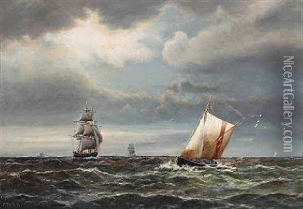 Marine With Numerous Sailing Ships Oil Painting - Carl Ludwig Bille
