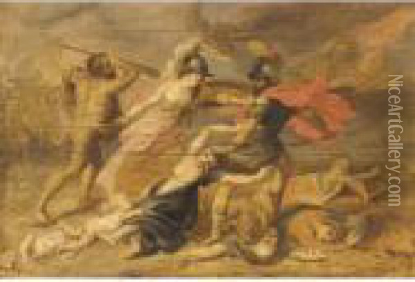 Hercules And Minerva Fighting Mars Oil Painting - Peter Paul Rubens